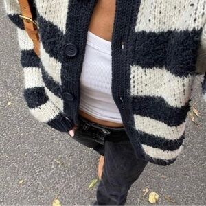 Zara Black and White Striped Button-Up Cardigan
